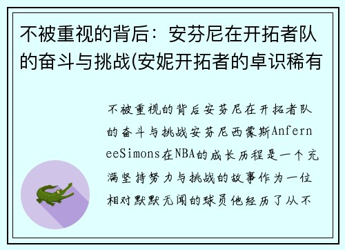 不被重视的背后：安芬尼在开拓者队的奋斗与挑战(安妮开拓者的卓识稀有程度)